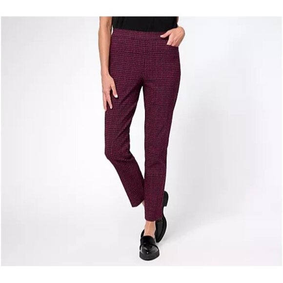 Susan Graver Regular Printed Textured Woven Ankle Pants Wine/Black Reg 6 A610548 - Picture 1 of 2